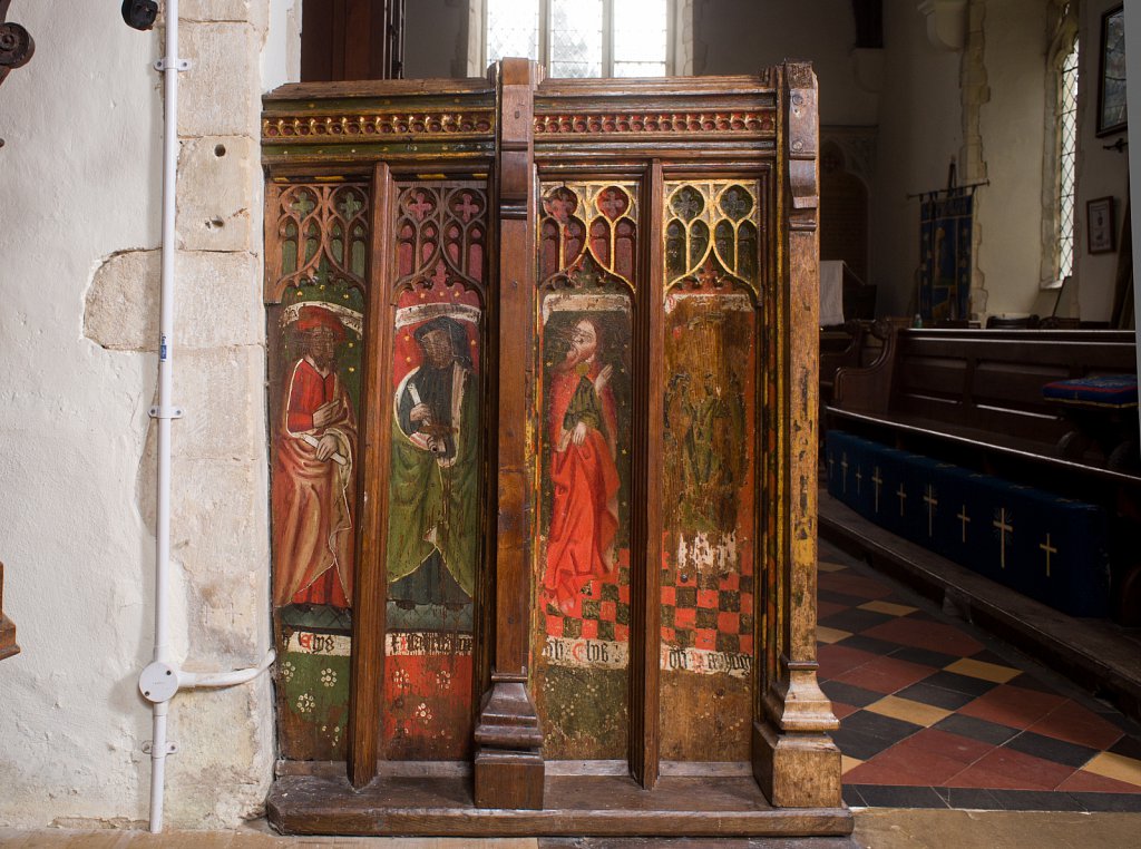 The rood screens at St Nicholas's church, Bedfield, Suffolk.