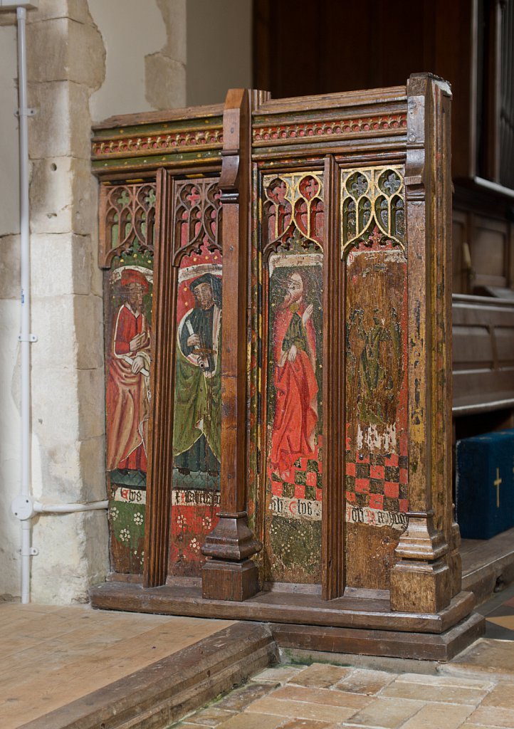 The rood screens at St Nicholas's church, Bedfield, Suffolk.