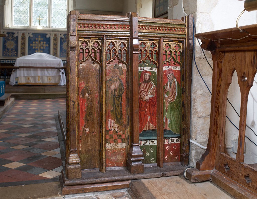 The rood screens at St Nicholas's church, Bedfield, Suffolk.