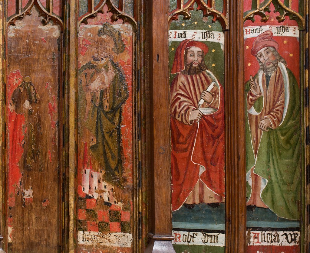 The rood screens at St Nicholas's church, Bedfield, Suffolk.