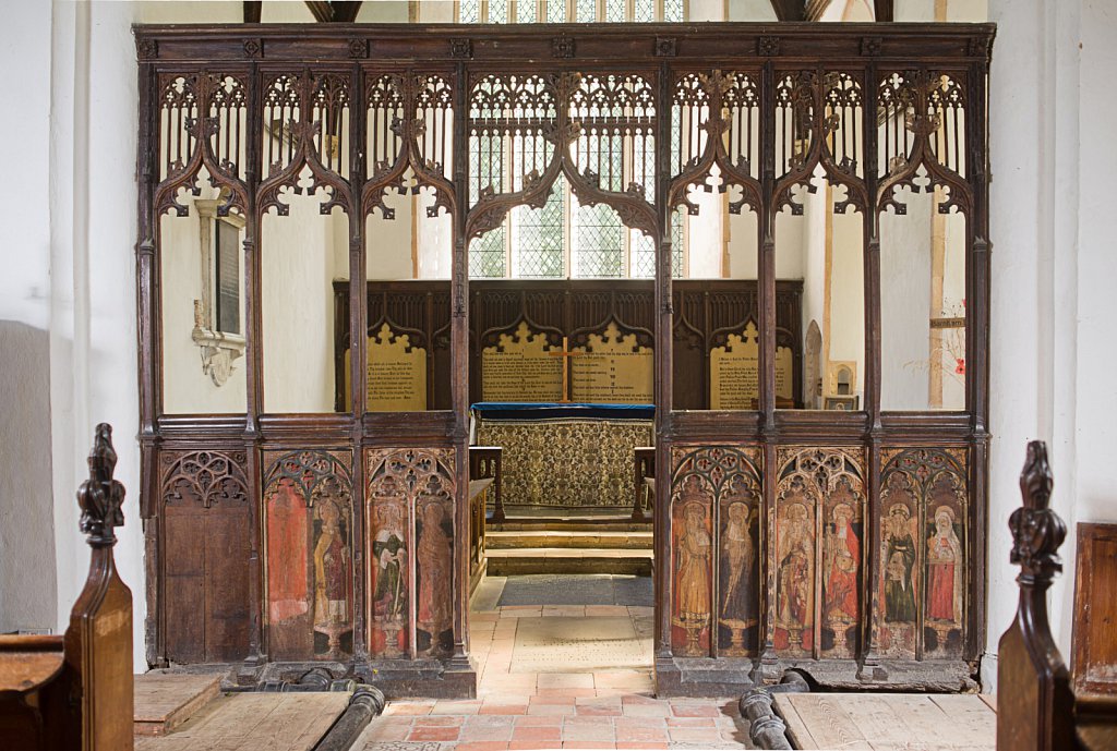 The rood screen and detail at the Church of Saint Peter & Saint Paul Barnham Broom, Norfolk,UK.